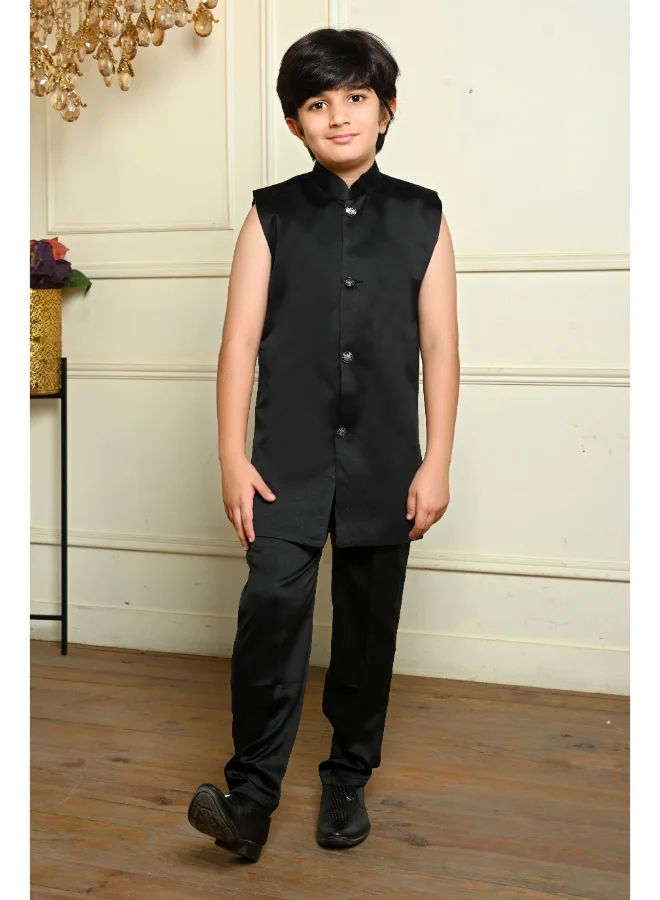 BT DEZINES Boys Black Satin Sherwani Set for Ethnic Wear