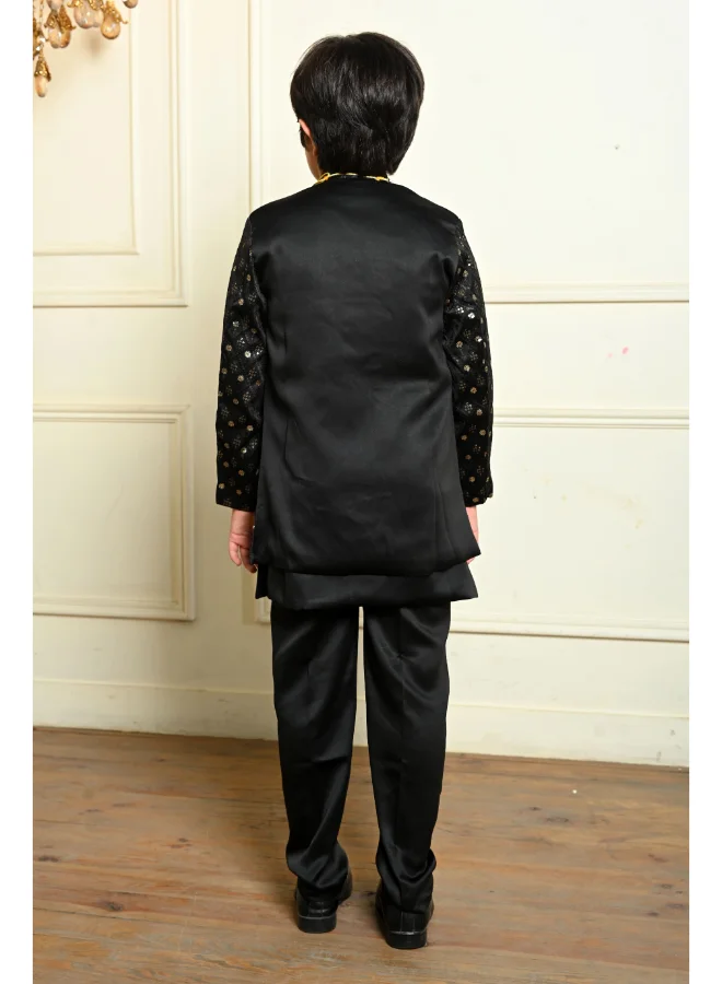 BT DEZINES Boys Black Satin Sherwani Set for Ethnic Wear