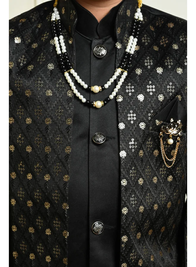 BT DEZINES Boys Black Satin Sherwani Set for Ethnic Wear
