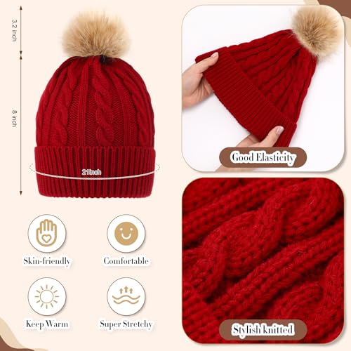 Geyoga 3 Pieces Winter Beanie Hat Scarf Touch Screen Warm Gloves Set Knit Skull Cap for Men and Women (Claret,Classic Style) - Image 2