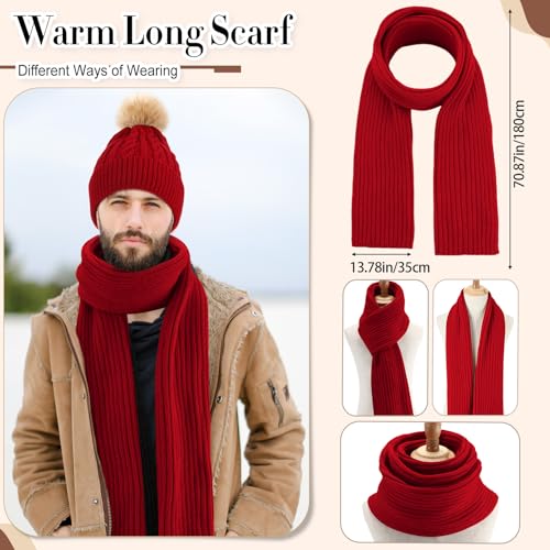 Geyoga 3 Pieces Winter Beanie Hat Scarf Touch Screen Warm Gloves Set Knit Skull Cap for Men and Women (Claret,Classic Style) - Image 4