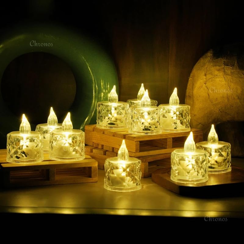 Chronos Crystal Diamond Reflection LED Tealight Candle | Pack of 6 | Flameless Warm White Decorative Tea Light for Home Decor, Festival, Wedding, Dinner | Reusable LED Candle Lamp for Table Decor - Image 4