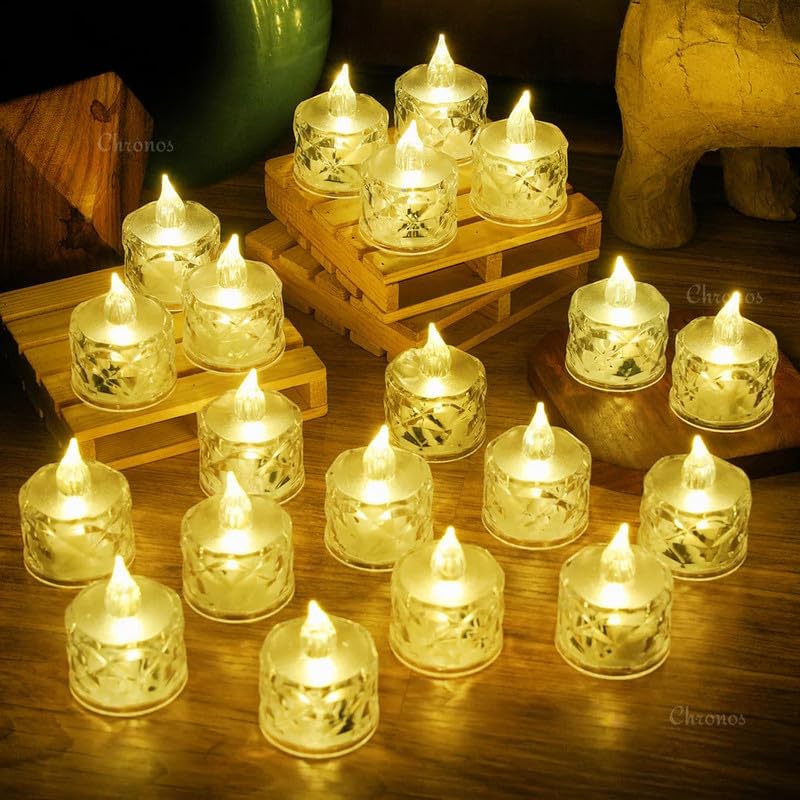 Chronos Crystal Diamond Reflection LED Tealight Candle | Pack of 6 | Flameless Warm White Decorative Tea Light for Home Decor, Festival, Wedding, Dinner | Reusable LED Candle Lamp for Table Decor - Image 1