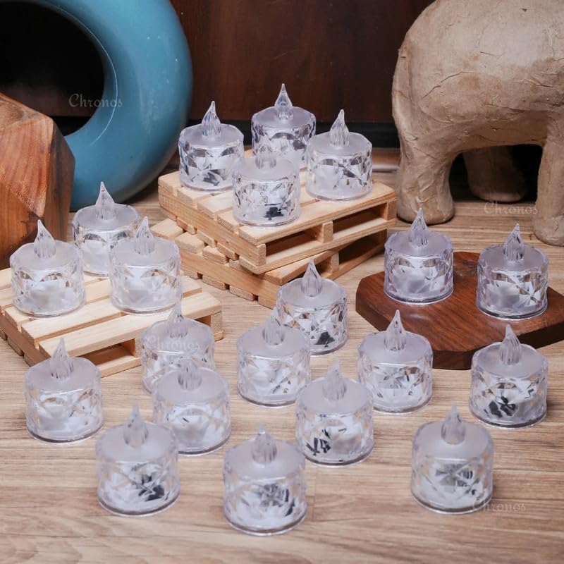 Chronos Crystal Diamond Reflection LED Tealight Candle | Pack of 6 | Flameless Warm White Decorative Tea Light for Home Decor, Festival, Wedding, Dinner | Reusable LED Candle Lamp for Table Decor - Image 2