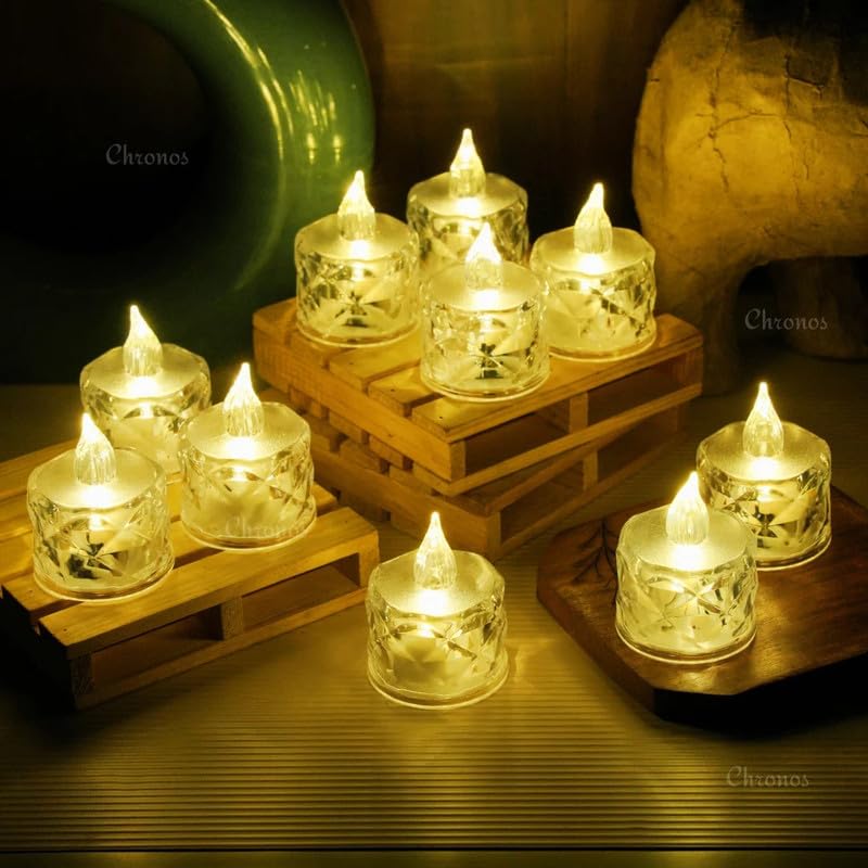Chronos Crystal Diamond Reflection LED Tealight Candle | Pack of 6 | Flameless Warm White Decorative Tea Light for Home Decor, Festival, Wedding, Dinner | Reusable LED Candle Lamp for Table Decor - Image 3