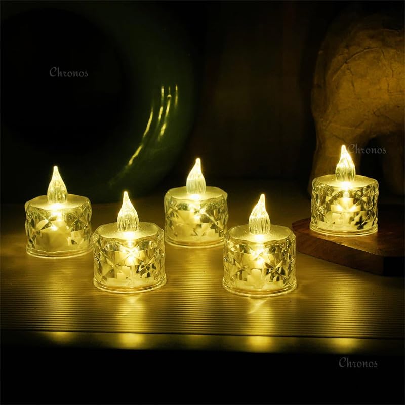 Chronos Crystal Diamond Reflection LED Tealight Candle | Pack of 6 | Flameless Warm White Decorative Tea Light for Home Decor, Festival, Wedding, Dinner | Reusable LED Candle Lamp for Table Decor - Image 5