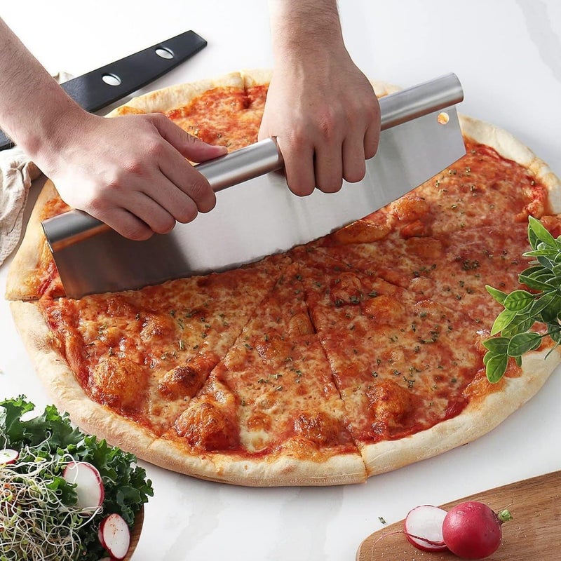 Shrux Premium Stainless Steel Rocker Style Pizza Cutter Knife Extra Sharp Curved Blade for Effortless Pizza Slicing HeavyDuty Professional Kitchen Tool with Ergonomic Handle - Image 2
