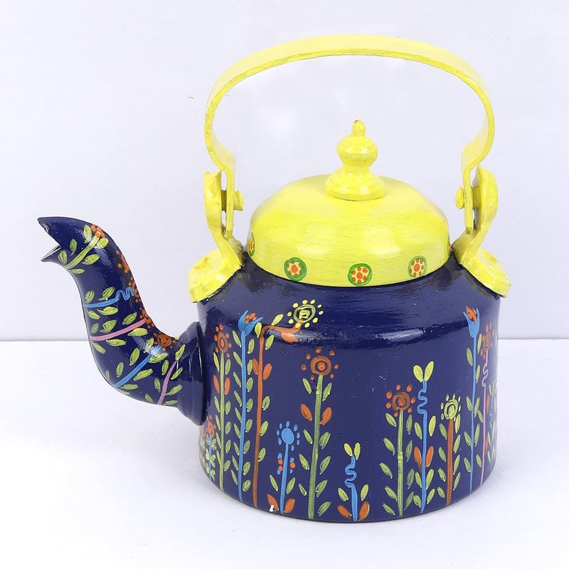 INDHA Hand-Painted Blue & Yellow Decorative Kettle | Tea/Coffee Table Accent | Handmade Living Room Showpiece | Unique Gift for Home, Festive Decor, Diwali - Image 4