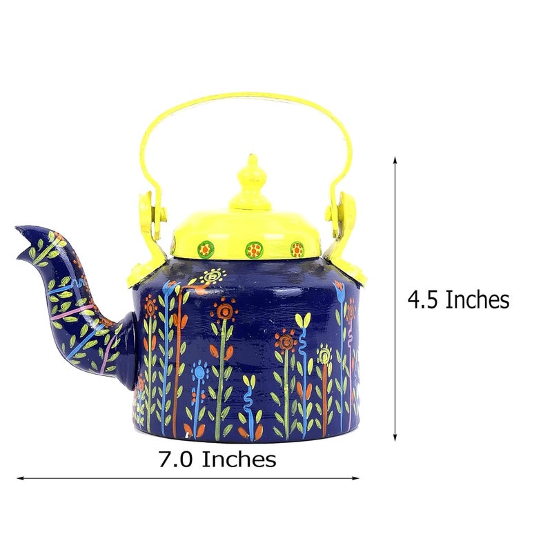 INDHA Hand-Painted Blue & Yellow Decorative Kettle | Tea/Coffee Table Accent | Handmade Living Room Showpiece | Unique Gift for Home, Festive Decor, Diwali - Image 5