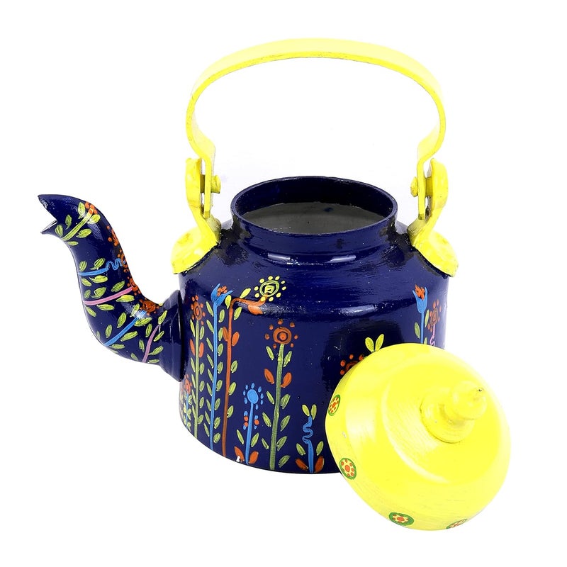 INDHA Hand-Painted Blue & Yellow Decorative Kettle | Tea/Coffee Table Accent | Handmade Living Room Showpiece | Unique Gift for Home, Festive Decor, Diwali - Image 3