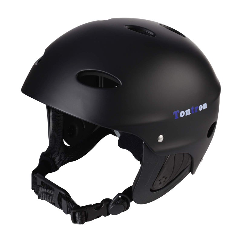 Tontron Adult Whitewater Kayaking Canoeing Watersports Helmet (Matte Deep Black, Large) - Image 1