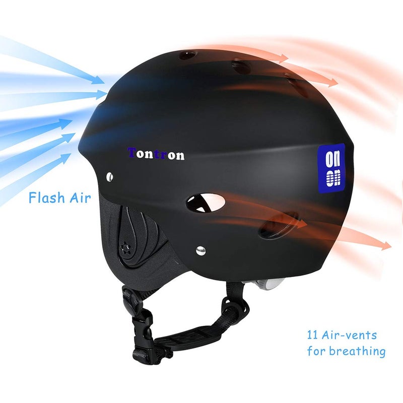 Tontron Adult Whitewater Kayaking Canoeing Watersports Helmet (Matte Deep Black, Large) - Image 2