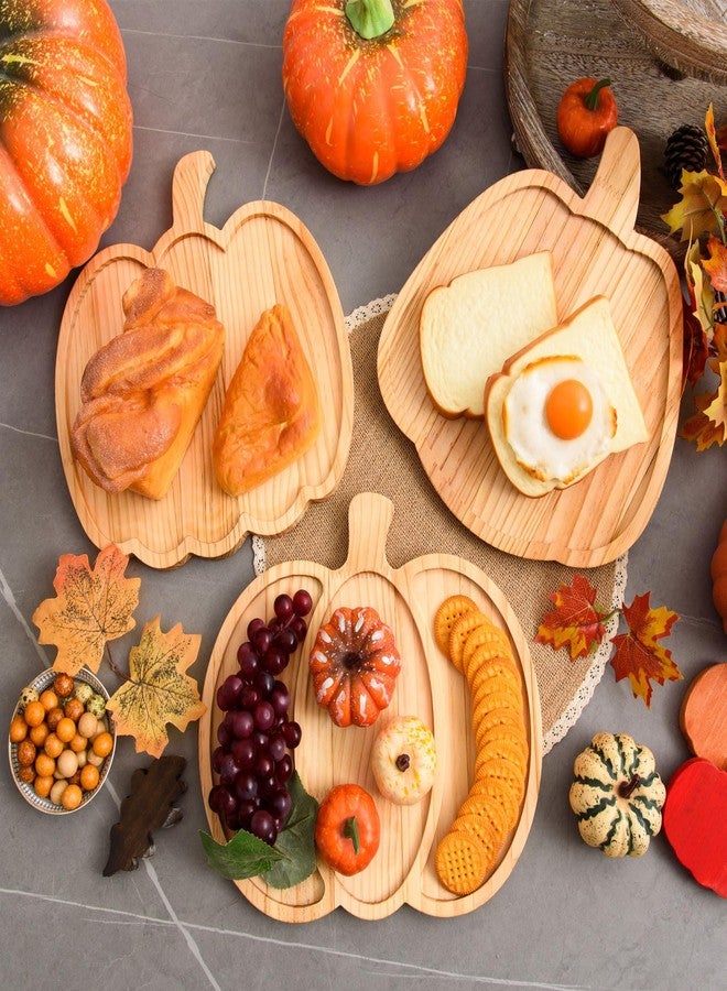 FOBSME 3 Pcs Pumpkin Wooden Charcuterie Boards Thanksgiving Serving Platters Halloween Pumpkin Wooden Serving Trays with Compartments Wood Dish Plates for Autumn Harvest Holiday Housewarming Presents - Image 4
