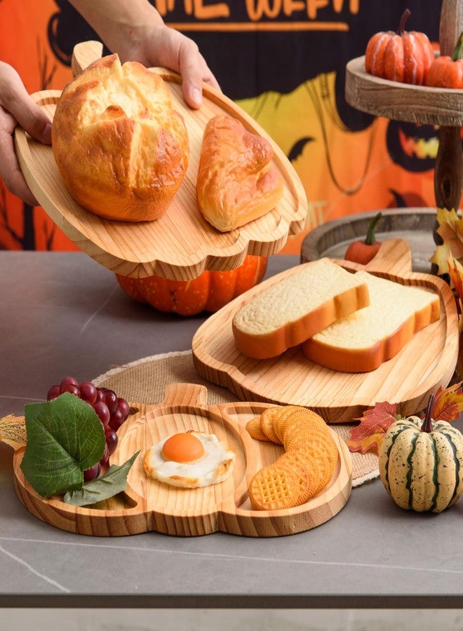 FOBSME 3 Pcs Pumpkin Wooden Charcuterie Boards Thanksgiving Serving Platters Halloween Pumpkin Wooden Serving Trays with Compartments Wood Dish Plates for Autumn Harvest Holiday Housewarming Presents - Image 5