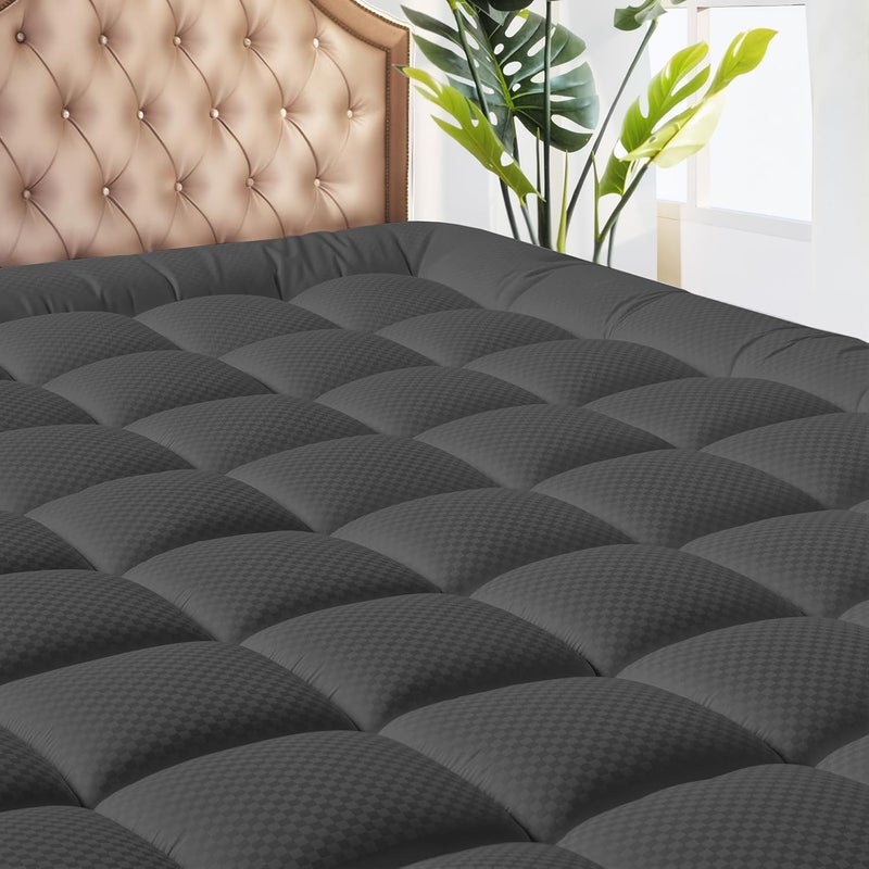 MATBEBY Bedding Quilted Fitted Full Mattress Pad Cooling Breathable Fluffy Soft Mattress Pad Stretches up to 21 Inch Deep, Full Size, Dark Grey, Mattress Topper Mattress Protector - Image 1