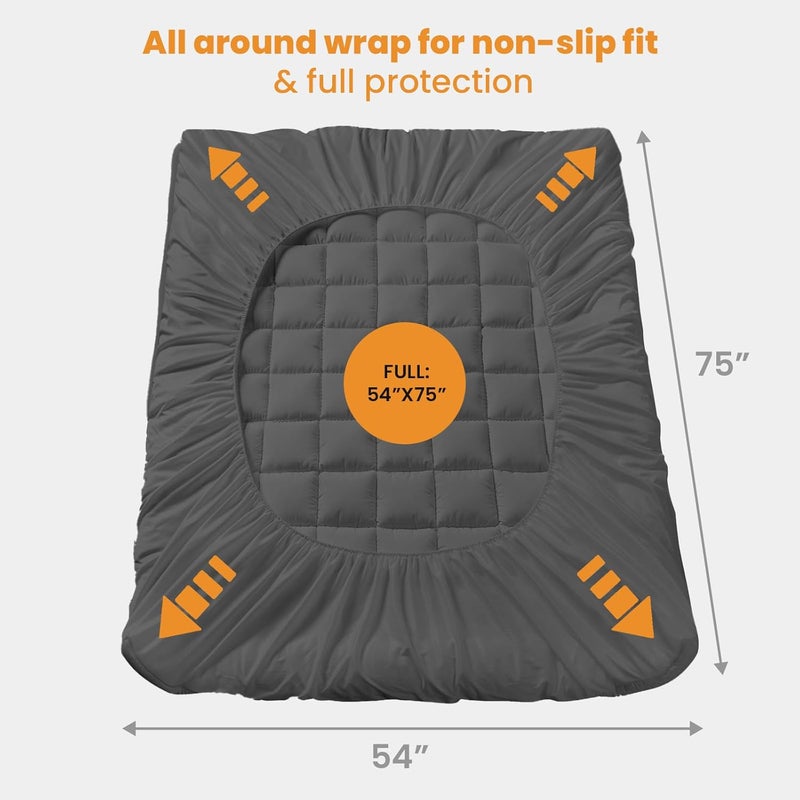 MATBEBY Bedding Quilted Fitted Full Mattress Pad Cooling Breathable Fluffy Soft Mattress Pad Stretches up to 21 Inch Deep, Full Size, Dark Grey, Mattress Topper Mattress Protector - Image 5