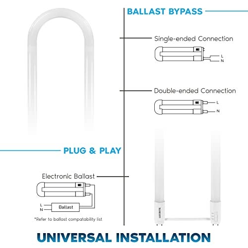 Luxrite U Bend LED Tube Light, T8 T12, 17.5W (32W Equivalent), 3 Colors 3500K | 4000K | 5000K, 2100 Lumens, Fluorescent Light Tube Replacement, Direct or Ballast Bypass, UL Certified, G13 Base, 2-Pack - Image 3