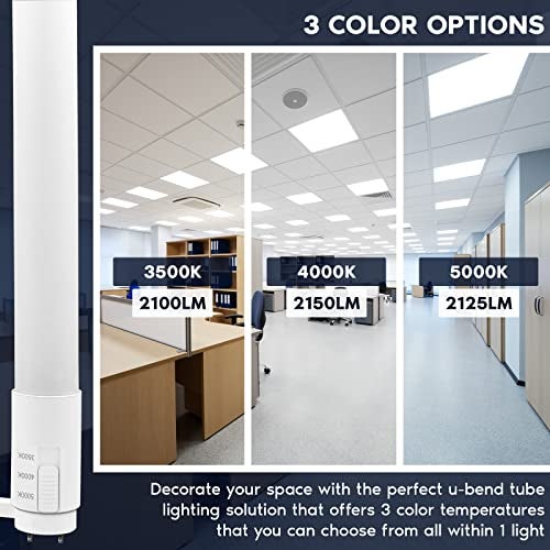 Luxrite U Bend LED Tube Light, T8 T12, 17.5W (32W Equivalent), 3 Colors 3500K | 4000K | 5000K, 2100 Lumens, Fluorescent Light Tube Replacement, Direct or Ballast Bypass, UL Certified, G13 Base, 2-Pack - Image 2