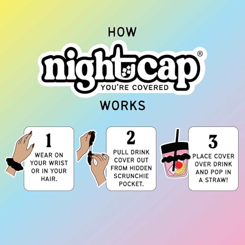Nightcap The Original Drink Cover Scrunchie – As Seen On Shark Tank And TikTok - Reusable - Wear On Wrist Or In Hair, Prevent Drink Spiking - Sanitary Pocket Keeps Cover Clean – Black - Image 4