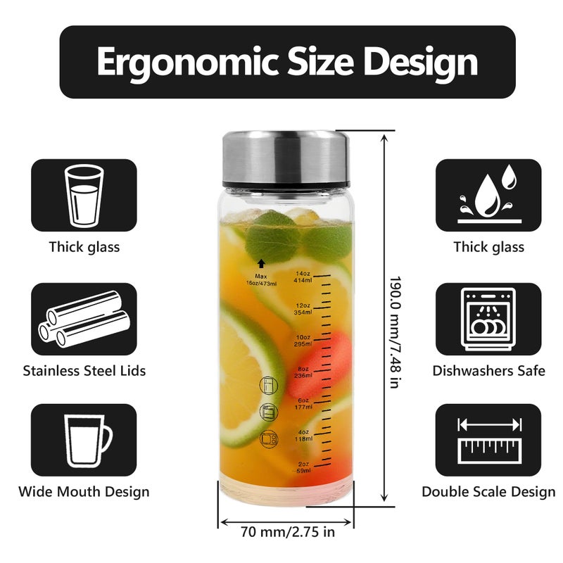 Rackickyer Borosilicate Glass Juice Water Bottles 4 Pack 16 OZ,Wide Mouth Glass Water Bottles with Lids and Sleeve,for Juicing, Smoothies, Milk, Protein, Reusable, Leak Proof, Shaker bottle - Image 2