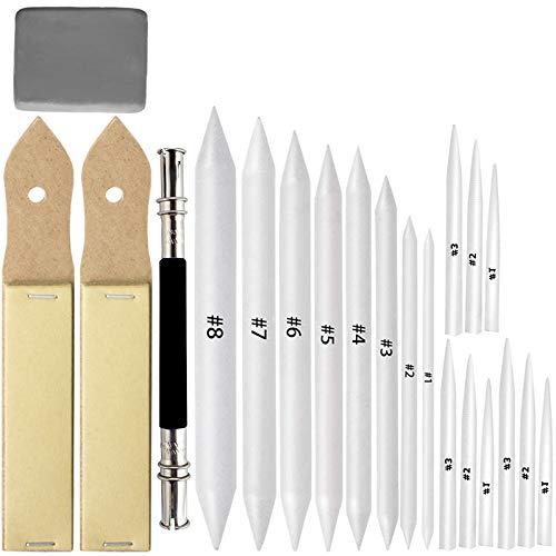 VENCINK 21 Pcs Blending Stumps and Tortillions Set with Sketch Sandpaper Pencil Sharpener Pointer and Pencil Extension Tool Drawing Art Kneaded Eraser for Student Sketch Drawing Set by VENCINK - Image 1