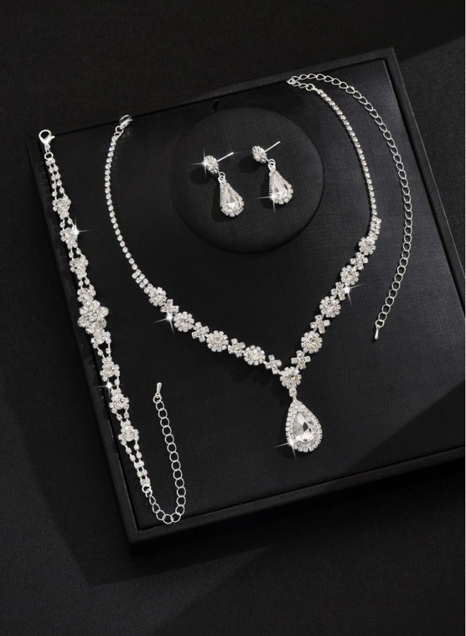 JAKTK Bridal crystal necklace bracelet and earrings set, wedding rhinestone jewelry set, including rhinestone necklace bracelet and earrings, perfect as accessories for graduation dresses. - Image 2