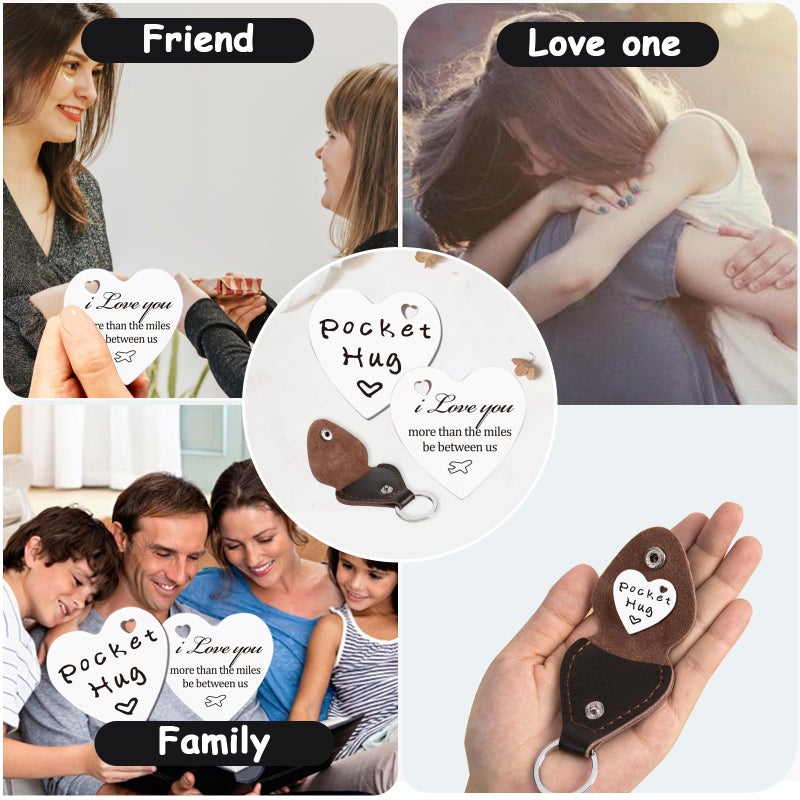 Qunrwe Long Distance Relationships Gift,Pocket Hug Token & Leather Keychain,Thinking of You Miss You Gift,Valentine's Day Anniversary Christmas Birthday Gifts for Her Him Family Friends Loved One - Image 5