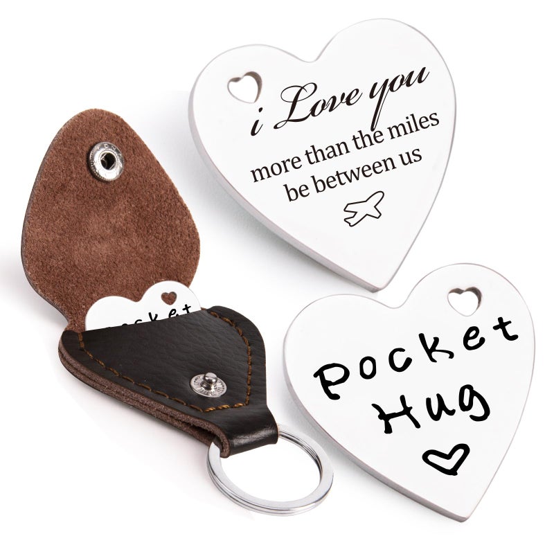 Qunrwe Long Distance Relationships Gift,Pocket Hug Token & Leather Keychain,Thinking of You Miss You Gift,Valentine's Day Anniversary Christmas Birthday Gifts for Her Him Family Friends Loved One - Image 1