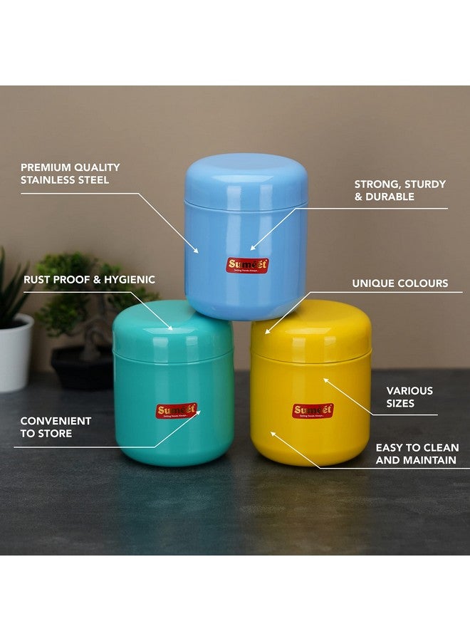 Sumeet Stainless Steel Multi Color Small Canisters/Jars/Storage Containers Set Of 6Pcs, 350 Ml Capacity Each, 7.5Cm Dia, Multi Color, Multicolor - Image 2