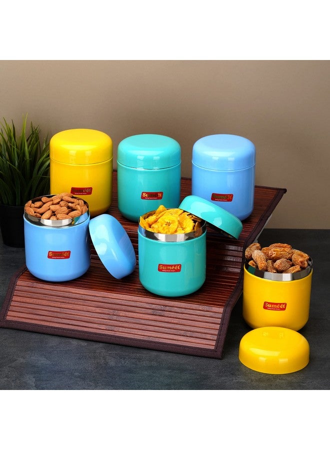 Sumeet Stainless Steel Multi Color Small Canisters/Jars/Storage Containers Set Of 6Pcs, 350 Ml Capacity Each, 7.5Cm Dia, Multi Color, Multicolor - Image 3