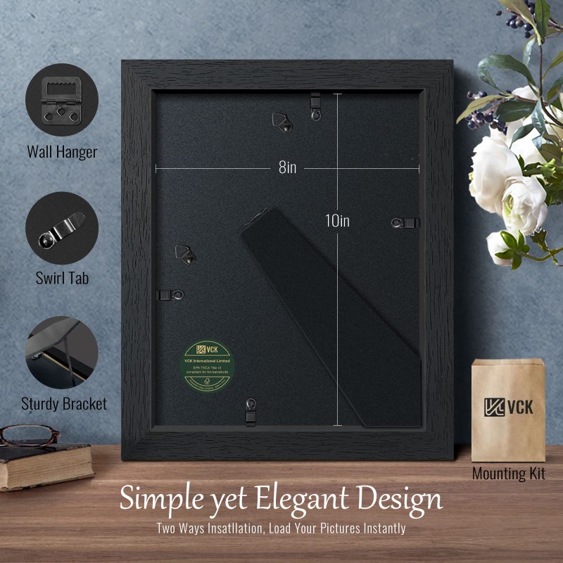 VCK 8x10 Solid Wood Picture Frame Set of 5 Textured Exclusive Black Picture Frames  Wall Hanging - Image 3