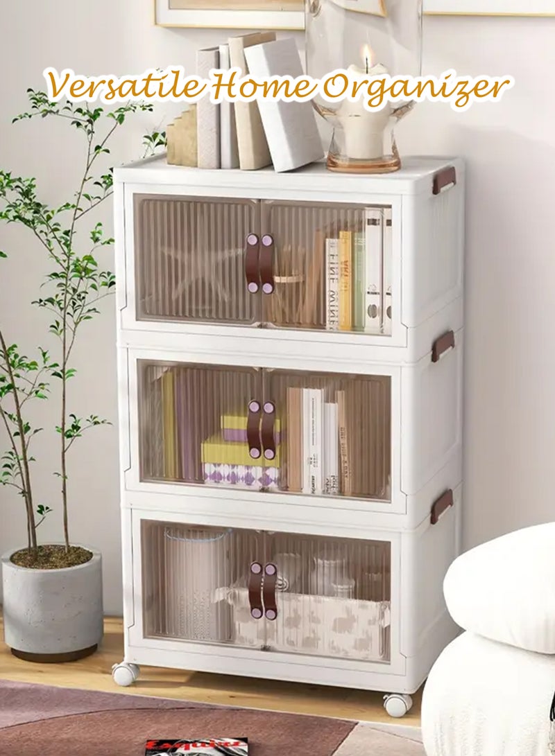 Toshionics 4 Tier Plastic Storage Cabinet – 65x140x40cm - Multi-Layer Foldable Portable Storage Bins with Rolling Wheels, Collapsible, Stackable Clothes Organizer with Magnetic Double-doors Acrylic Transparent Plastic Closet Quilt Organizer with Secure Lids and Lockable Casters Home Storage Box for Clothes, Kitchen, Pantries, Utensils, Cupboard for Toys, Snacks - Home Decor Organizer, Office Supplies, Bedroom, Bathroom Toiletries and Amenities Versatile Spacious Storage Rack- Available in Various Sizes and Layers - Image 2