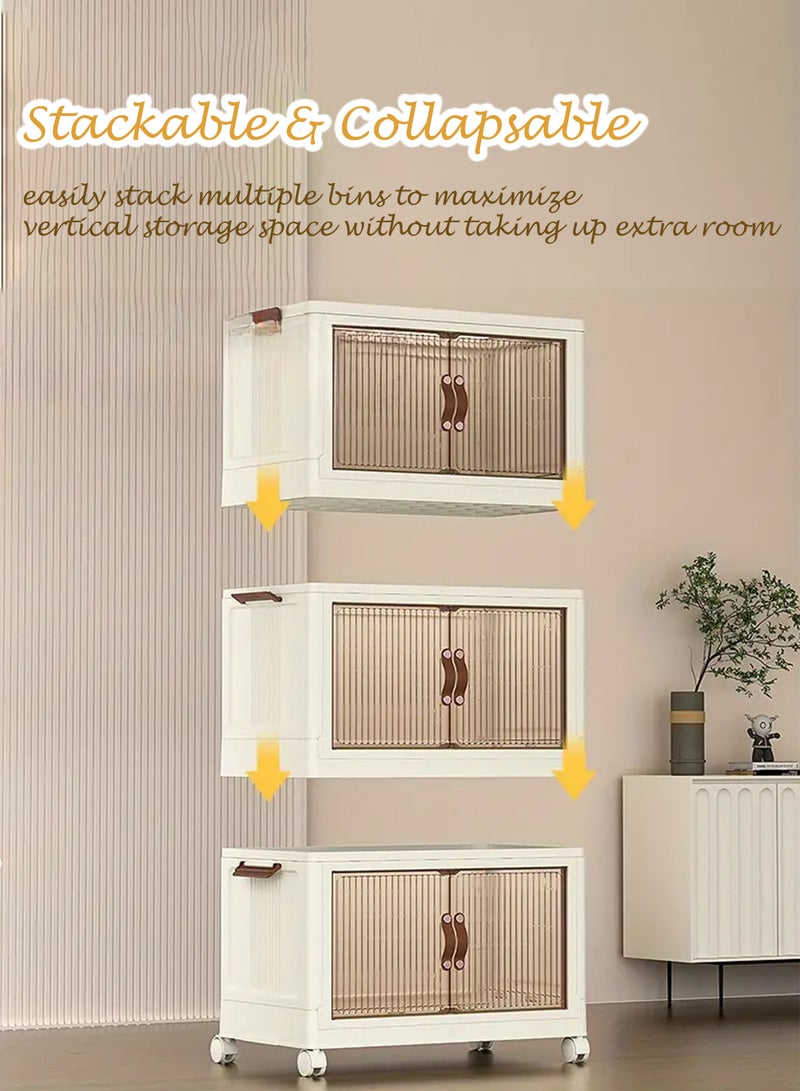 Toshionics 4 Tier Plastic Storage Cabinet – 65x140x40cm - Multi-Layer Foldable Portable Storage Bins with Rolling Wheels, Collapsible, Stackable Clothes Organizer with Magnetic Double-doors Acrylic Transparent Plastic Closet Quilt Organizer with Secure Lids and Lockable Casters Home Storage Box for Clothes, Kitchen, Pantries, Utensils, Cupboard for Toys, Snacks - Home Decor Organizer, Office Supplies, Bedroom, Bathroom Toiletries and Amenities Versatile Spacious Storage Rack- Available in Various Sizes and Layers - Image 5