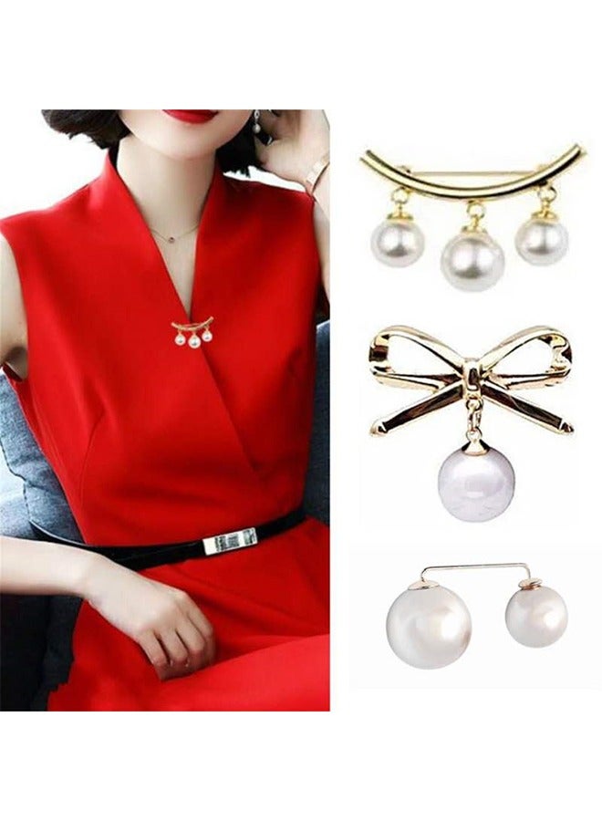 3 Pcs Pearl Brooch Pins,Fashion Sweater Shawl Clips Muslim Scarf Hijab Pins,Faux Pearl Collar Waist Pants Safety Pin for Women Girls,Neckline Pins Clothing Dresses Decoration Accessories  - Image 1