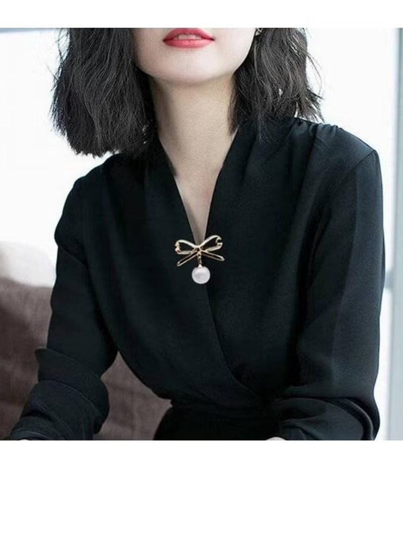 3 Pcs Pearl Brooch Pins,Fashion Sweater Shawl Clips Muslim Scarf Hijab Pins,Faux Pearl Collar Waist Pants Safety Pin for Women Girls,Neckline Pins Clothing Dresses Decoration Accessories  - Image 2