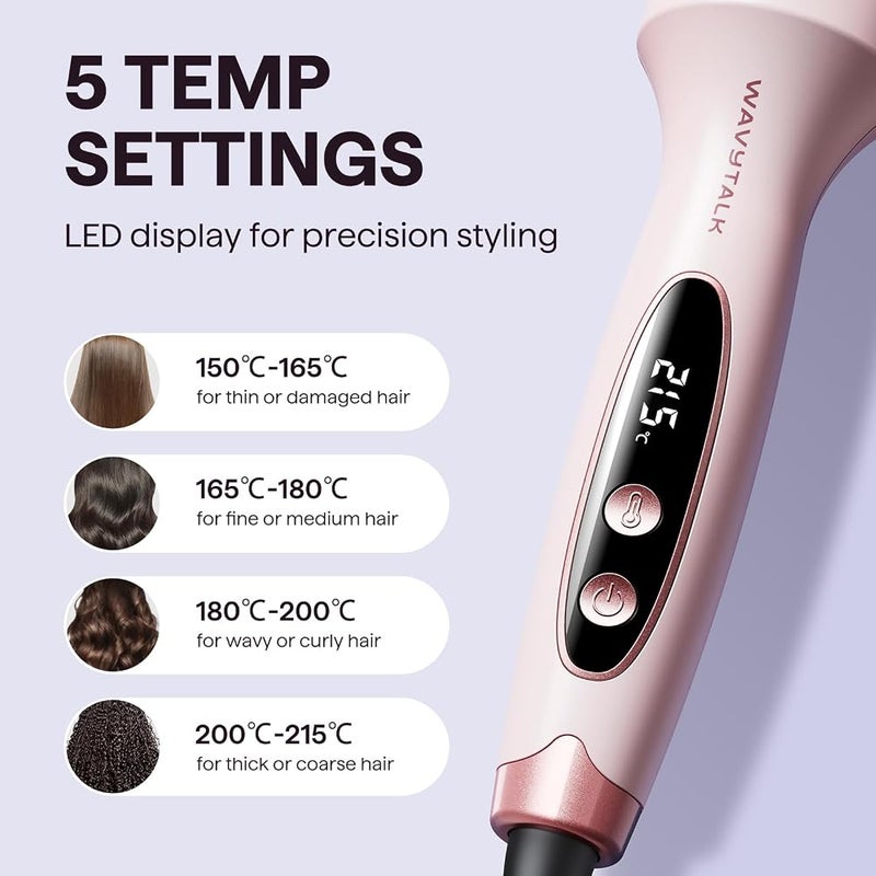 ويفي توك 1 Wavytalk فرشاة حرارية، Blowout Boost فرشاة دائرية ساخنة 1.5 بوصة لمظهر البلوت، جهد مزدوج، سيراميك تورمالين، تقنية الأيونات السالبة، 5 إعدادات حرارة لجميع أنواع الشعر، ضرر حرارة أقل، وردي - Image 3
