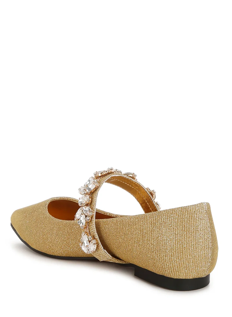 London Rag Diamante Brooch Glitter Ballerinas in Gold