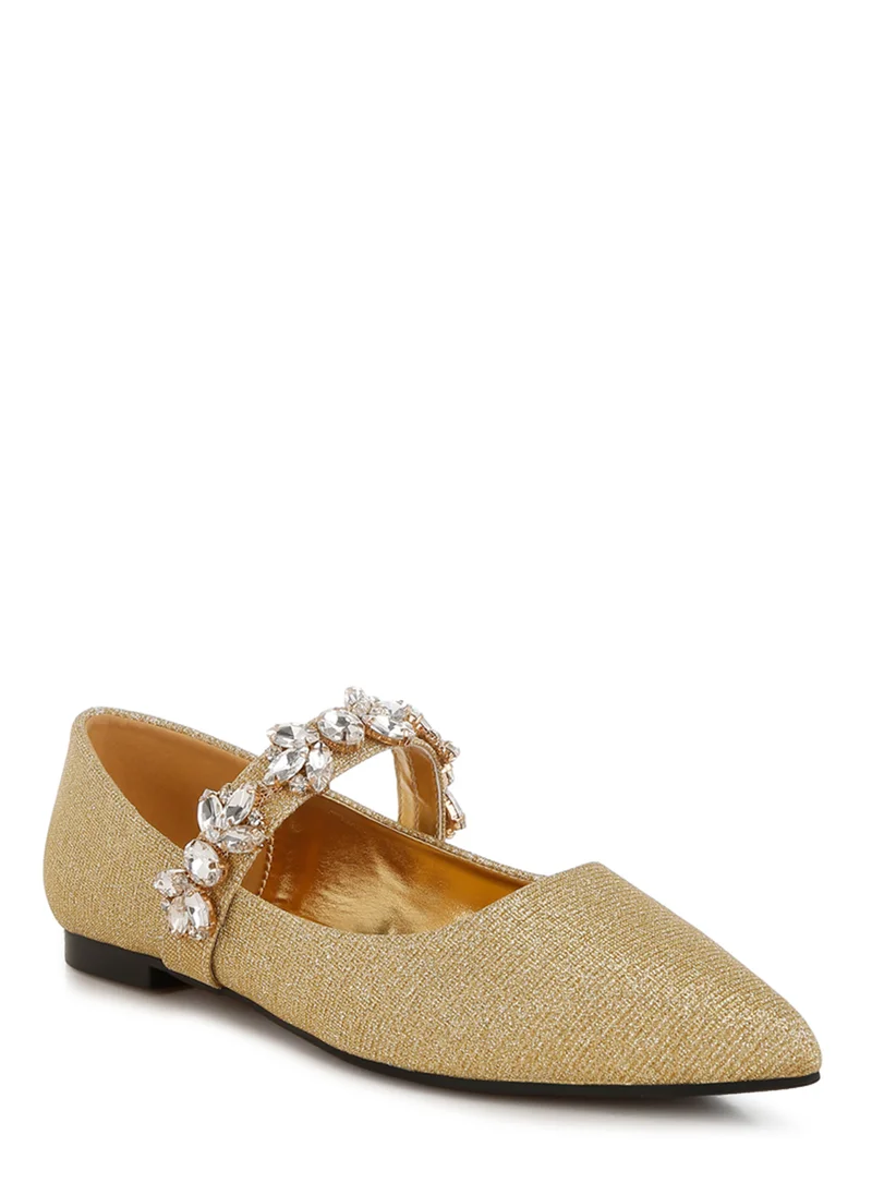 London Rag Diamante Brooch Glitter Ballerinas in Gold