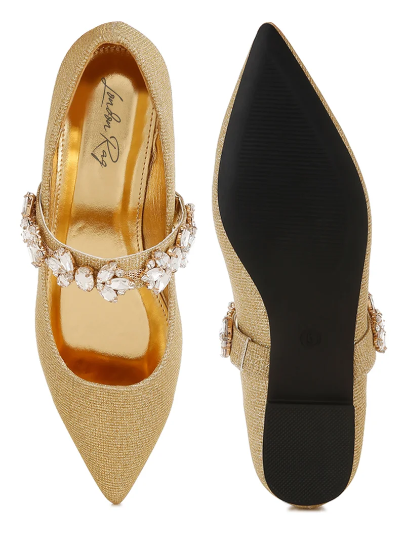 London Rag Diamante Brooch Glitter Ballerinas in Gold