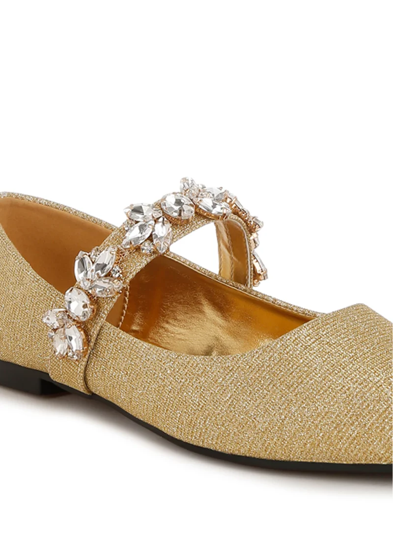 London Rag Diamante Brooch Glitter Ballerinas in Gold