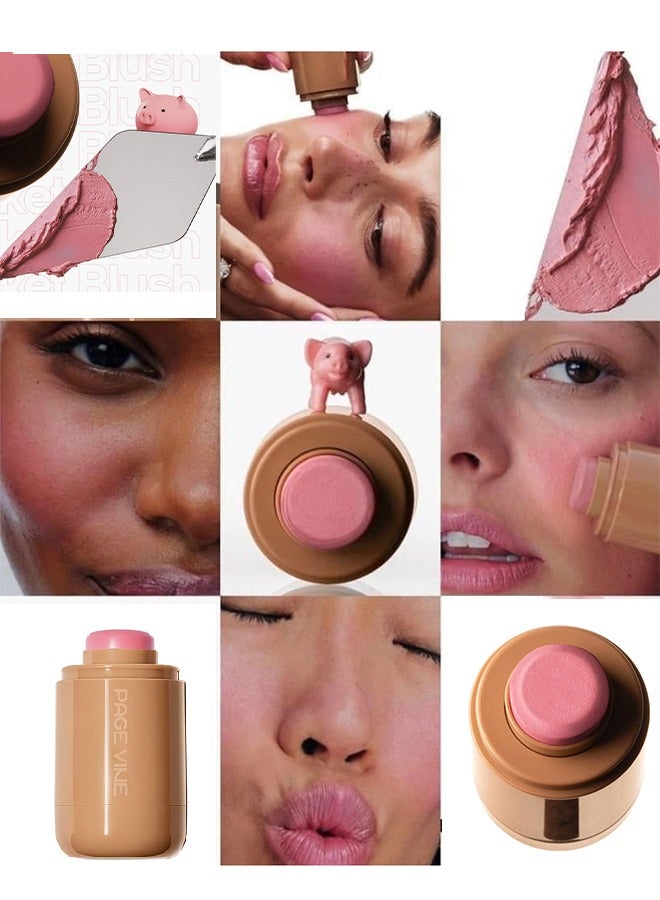 PAGE VINE Pocket Blush -  Long Lasting Smooth Lipstick Blush Stick, Matte Highly Chroma Blusher Paste, Waterproof Blusher Cream #01 - Image 3