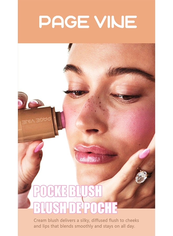 PAGE VINE Pocket Blush -  Long Lasting Smooth Lipstick Blush Stick, Matte Highly Chroma Blusher Paste, Waterproof Blusher Cream #01 - Image 4