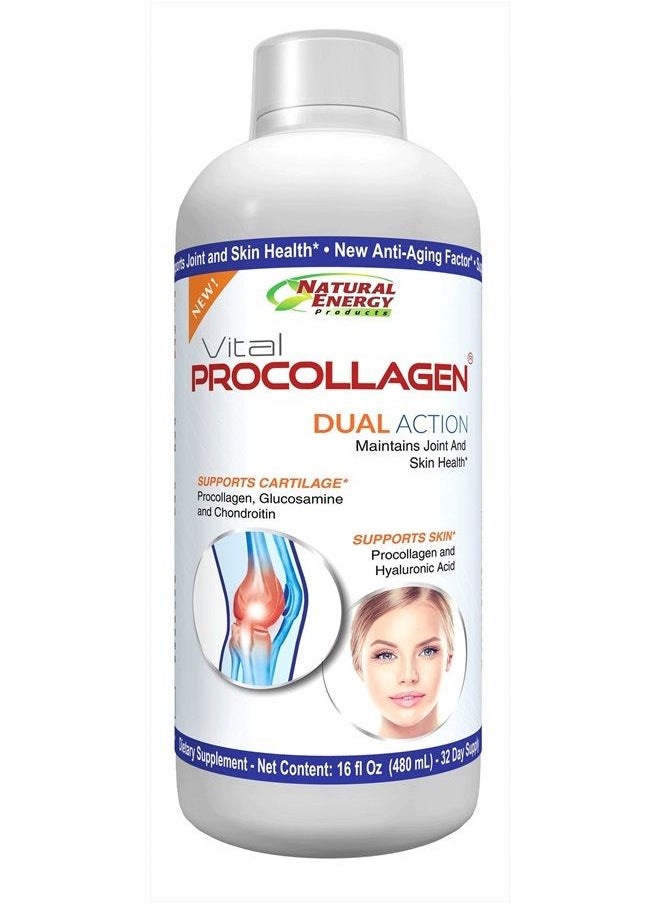 Natural Energy - Vital Procollagen - Liquid Hydrolyzed Collagen Protein with Hyaluronic Acid and Glucosamine Chondroitin Sulfate Anti-Aging Factor for Men and Women 16oz |New Snickerdoodle Flavor| - Image 1