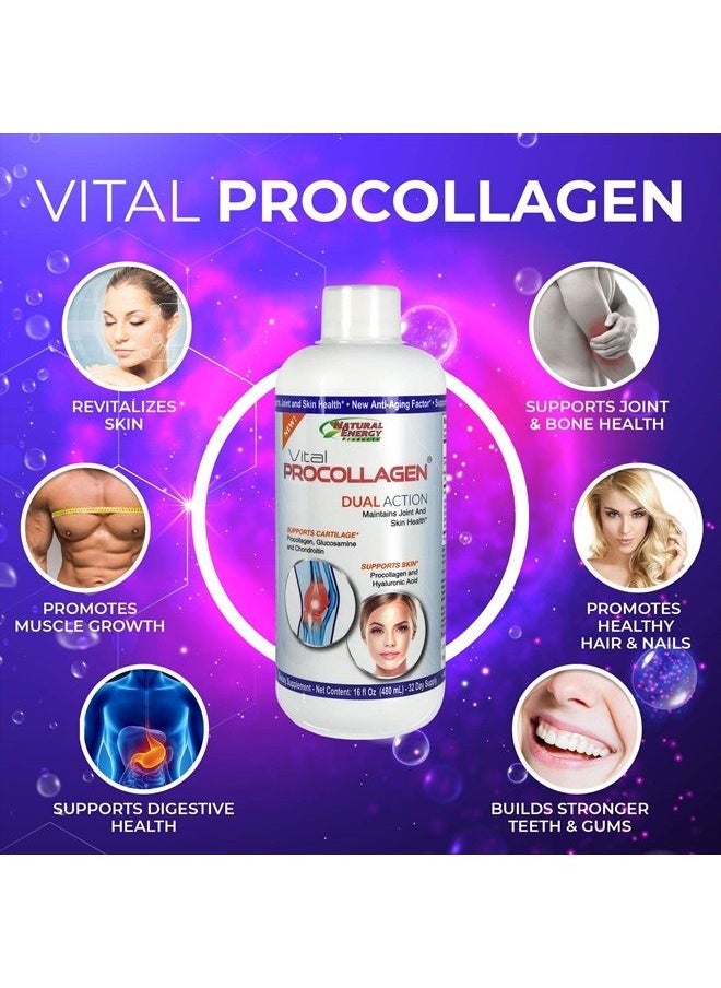 Natural Energy - Vital Procollagen - Liquid Hydrolyzed Collagen Protein with Hyaluronic Acid and Glucosamine Chondroitin Sulfate Anti-Aging Factor for Men and Women 16oz |New Snickerdoodle Flavor| - Image 1