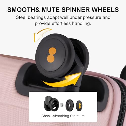 Level8 حقيبة LEVEL8 الوردية بعجلات دوارة، حقيبة يد معتمدة من شركات الطيران، حقيبة للنساء والرجال، خفيفة الوزن مع نسيج مضيء، قفل TSA، 20 بوصة - Image 3