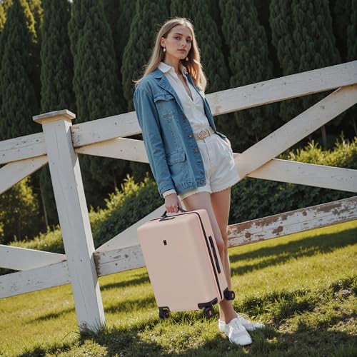 Level8 حقيبة LEVEL8 الوردية بعجلات دوارة، حقيبة يد معتمدة من شركات الطيران، حقيبة للنساء والرجال، خفيفة الوزن مع نسيج مضيء، قفل TSA، 20 بوصة - Image 2