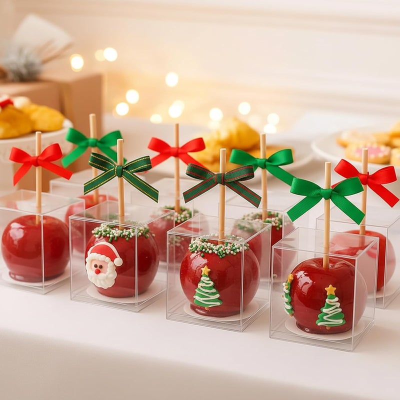 VGoodall 34PCS Candy Apple Boxes, 4x4x4inch Plastic Transparent Clear Caramel Apple Boxes for Wedding, Party, Baby Shower, Bridal Shower, Christmas - Image 1