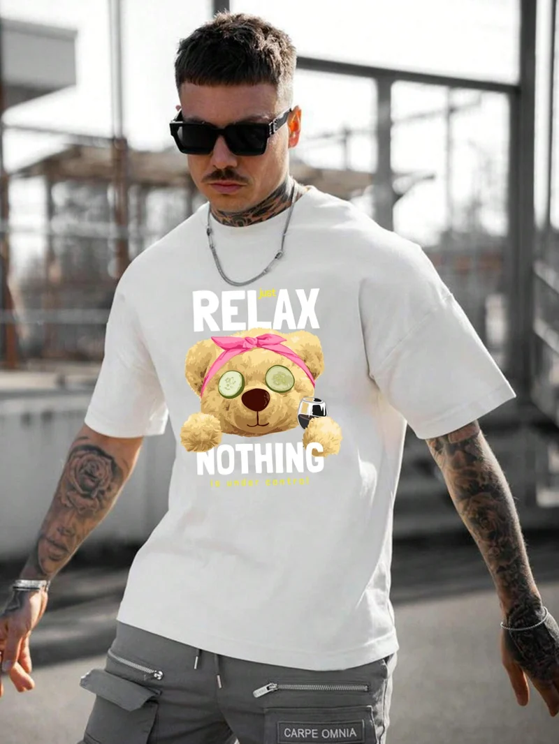 دوغ فش Men's Printed White Crew Neck Oversize Teddy Salas T-Shirt
