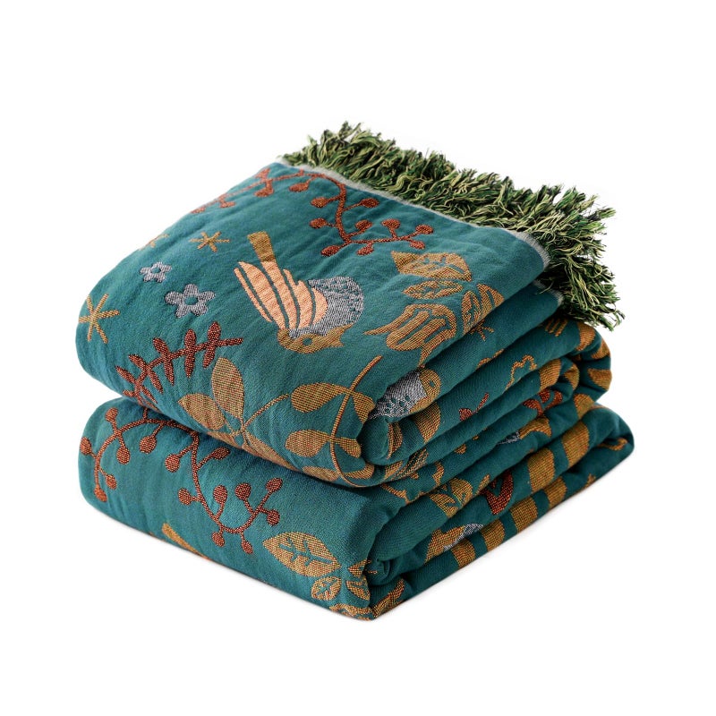 LUTBM Queen Throw Blanket for Bed 100 Cotton Boho Soft Quilt Birds and Floral Double Embroidery Summer Breathable Bed Blanket90x90 Lightweight All Season Blankets for Bedding Couch Home Decor - Image 2