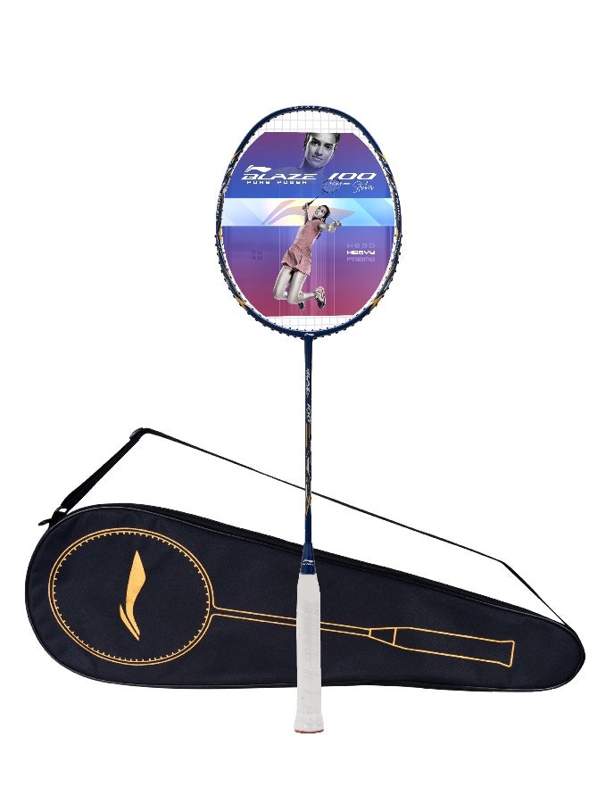 Li-Ning Blaze 100 78G Carbon Fibre Badmiton Racket Strung Badminton Racket with Free Full Cover  (Navy/White/Gold) - Image 1